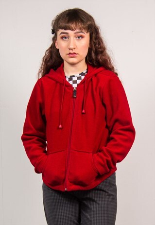 VINTAGE 90'S RED HOODED FLEECE JACKET
