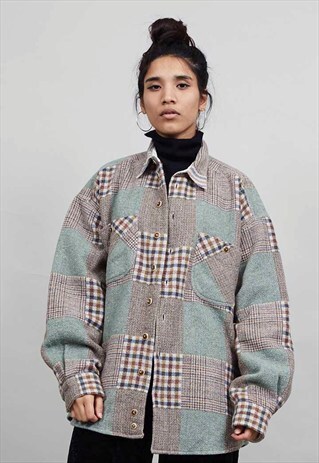 VINTAGE 90'S PATCHWORK WOOL OVERSIZED WORKMAN JACKET/SHIRT