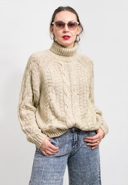 Vintage turtleneck sweater in beige minimalist