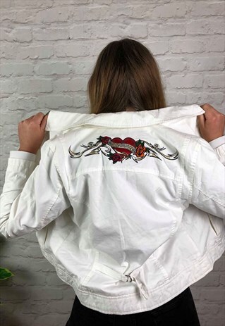VINTAGE 90S HARLEY-DAVIDSON DENIM JACKET WHITE UK SIZE 12