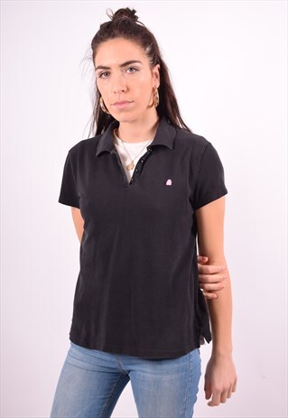 BENETTON WOMENS VINTAGE POLO SHIRT LARGE BLACK 90'S