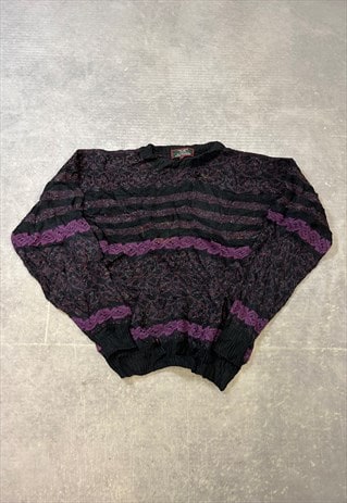 VINTAGE KNITTED JUMPER ABSTRACT PATTERNED GRANDAD SWEATER