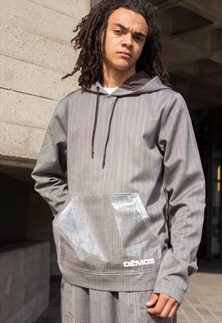 DEMOS 50 - 60S VINTAGE BLUE STRIPED WOOL FABRIC HOODIES