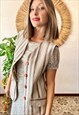 1970'S VINTAGE TAN AND GREY STRIPE LONG VEST