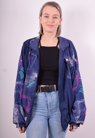 WOMENS VINTAGE TRACKSUIT TOP JACKET XL BLUE 90'S