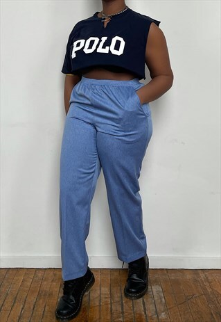 VINTAGE 90S HI-RISE BLUE POLYESTER EASY PANTS