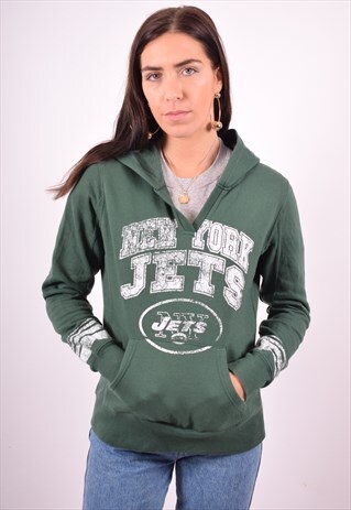 NFL NY JETS WOMENS VINTAGE HOODIE JUMPER SMALL 90'S