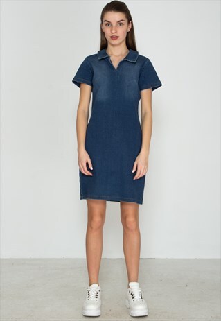 VINTAGE BLUE SHORT SLEEVES DENIM MINI DRESS
