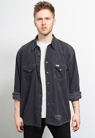 VINTAGE CORDUROY CORD SHIRT BLUE