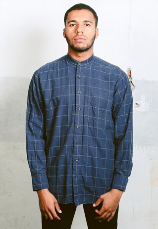 VINTAGE COLLARLESS PLAID SHIRT