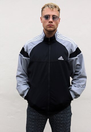 BLACK GREY AND WHITE ADDIAS WINDBREAKER TRACK TOP