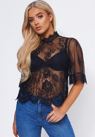 BLACK LACE SHEER BLOUSE