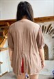 VINTAGE 90'S BROWN BOHEMIAN EMBROIDERED TUNIC TOP - M