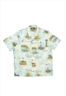 RALPH LAUREN RRL Hawaiian Shirt Blue 90s Short Sleeve Mens L