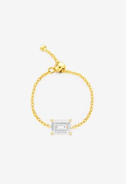 Gold Baguette Stone Chain Ring - Adjustable