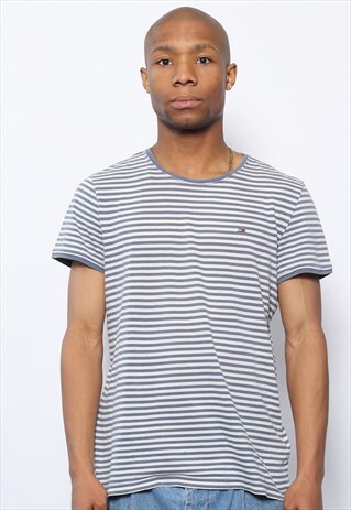 VINTAGE TOMMY HILFIGER STRIPED LOGO T-SHIRT BLUE