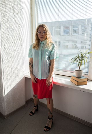 VINTAGE 80'S MINT GREEN STRIPED SHORT SLEEVED SHIRT