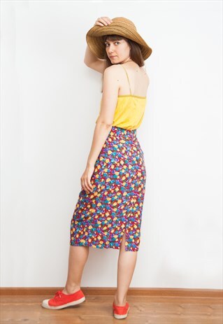 FLOWER PRINT RED VISCOSE PENCIL SKIRT