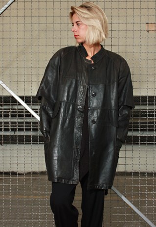 VINTAGE 80' CLASSIC HAND MADE BLACK LEATHER UNISEX JACKET