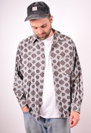 MENS VINTAGE CORDUROY SHIRT LARGE GREY 90S
