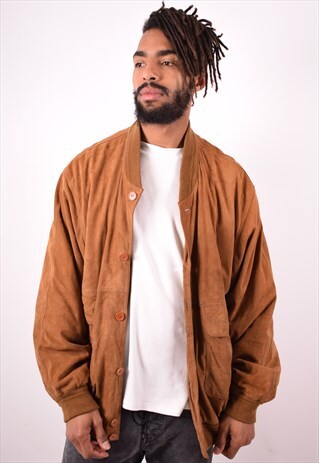 MENS VINTAGE LEATHER SUEDE JACKET XXL BROWN 90S