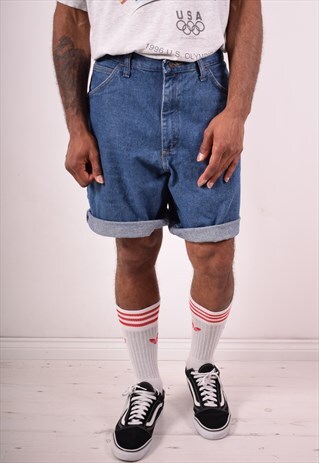 WRANGLER MENS VINTAGE DENIM SHORTS W36 BLUE 90S
