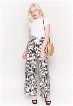 Wide Leg Trousers in Black and White Zebra Print