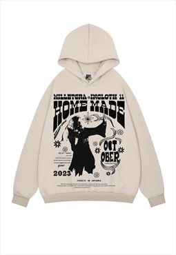 70s print hoodie retro poster pullover grunge jumper cream