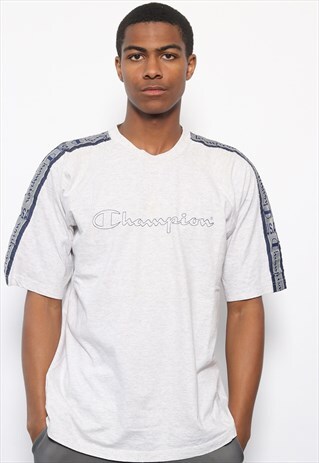 VINTAGE CHAMPION BIG TAPE LOGO T-SHIRT GREY