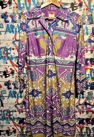 70S SMALL DAGGER COLLAR GEO PRINT DRESS