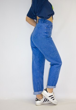 VINTAGE DYED BLUE HIGH WAIST MOM JEANS