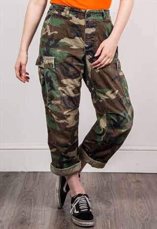 90'S CAMO PRINT GRUNGE ARMY TROUSERS CARGO PANTS