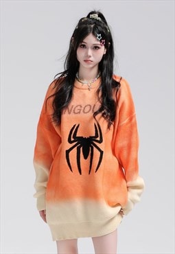 Spider sweater knitted tie-dye jumper punk top in orange