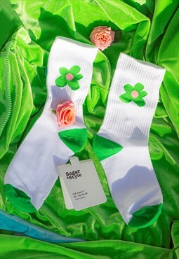 Bright Green Single Cartoon Flower Motif Socks