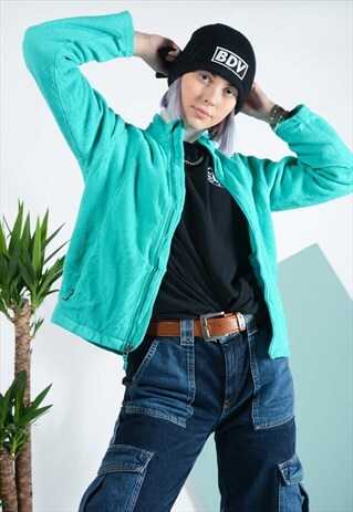 VINTAGE LL BEAN ZIP UP FLEECE IN GREEN.