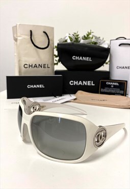 Chanel CC 6023 Wrap Around Oversized Pearl White Sunglasses