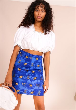 VINTAGE 90S WRAP FRONT SKIRT IN ELEPHANT PRINT