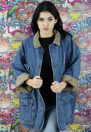 VINTAGE 80S MID BLUE BLANKET LINED DENIM JACKET. UNISEX.