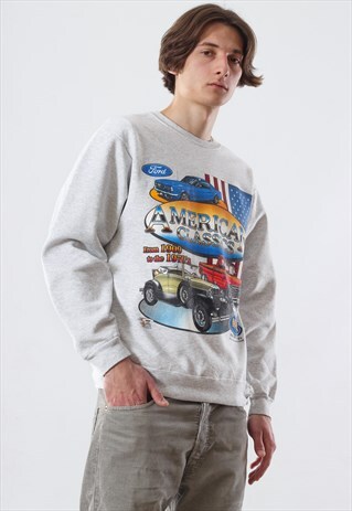 VINTAGE FORD SWEATSHIRT GRAPHIC 90S GREY CREW NECK
