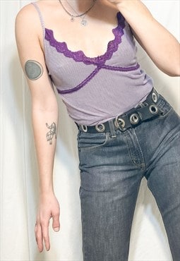 Vintage Top Y2K Purple Lace Singlet