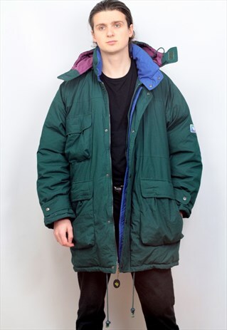 1990'S VINTAGE LONG LENGTH PUFFER COAT IN GREEN