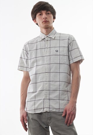 VINTAGE FRED PERRY 90S WHITE CHECKED SHORT SLEEVE