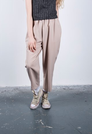 VINTAGE 1990S BEIGE HIGH-WAISTED TROUSERS