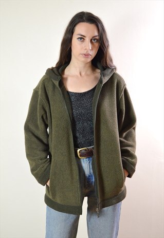 90S VINTAGE OLIVE GREEN ST MICHAEL HOODED FLEECE JACKET