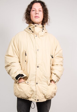 90'S VINTAGE TOMMY HILFIGER BEIGE PADDED PUFFER JACKET COAT