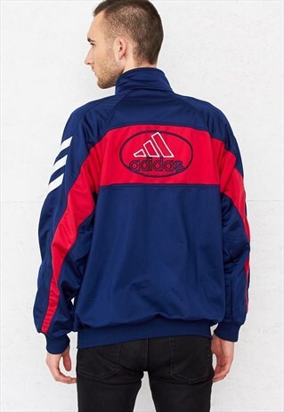 VINTAGE NAVY BLUE RED ADIDAS TRACK JACKET