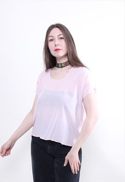 Vintage pink sheer blouse, minimalist secretary blouse