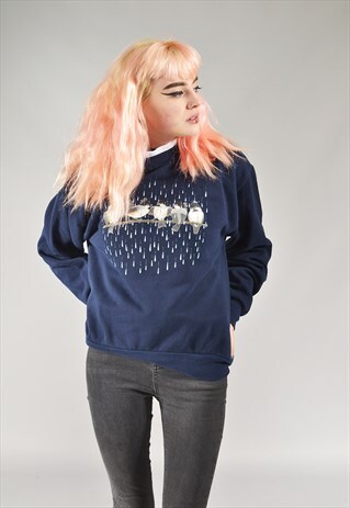 VINTAGE NAVY BLUE BIRDS SWEATER