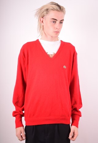 LACOSTE MENS VINTAGE JUMPER SWEATER LARGE RED 90S
