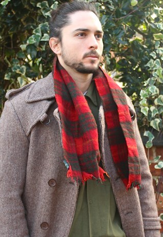 VINTAGE 90S WOOL TARTAN SCARF MADE IN SCOTLAND MOD INDIE